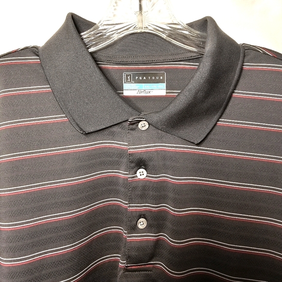 PGA Tour Other - PGA Tour Mens Airflux Gray Stripe Polyester Short Sleeved Polo Shirt Size XXL